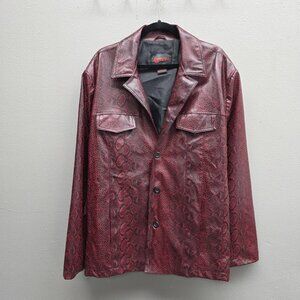 Epidemic Jacket Mens Large Red Faux Snakeskin Leather Button Up Lined Pockets